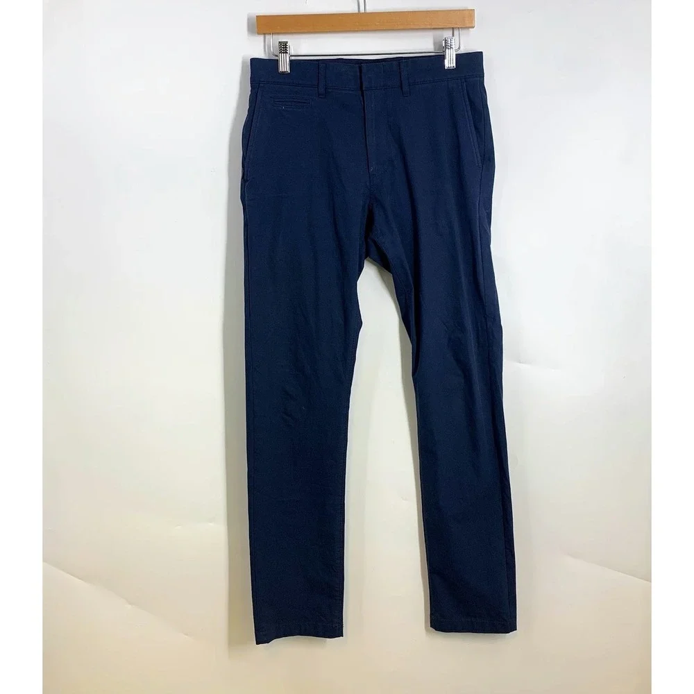 J. Crew Mens Navy Blue Flat Front Chinos Pants Straight Leg Casual Pants Size 28